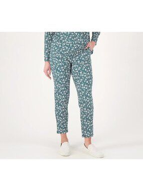 Denim & Co. Pants Small Comfort Zone Printed Comfort Jersey Slim Straight Green